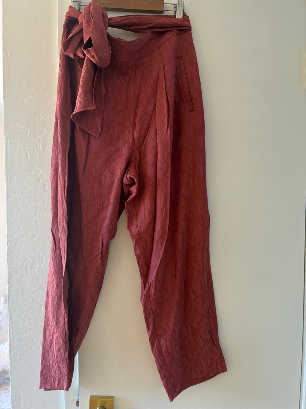 Anthropologie Rust Red Ankle-Cropped Tie Waist Pants